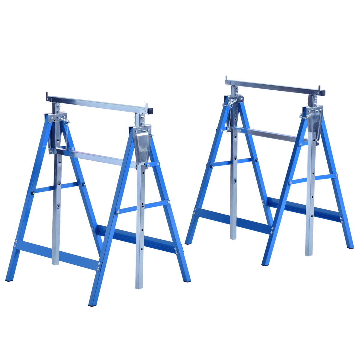 2er Set Arbeitsbock Belastbarkeit bis 200 kg klappbar Sägebock höhenverstellbar 80-130 cm Gerüstbock aus Stahl Unterstellbock Klappbock Stützbock Blau
