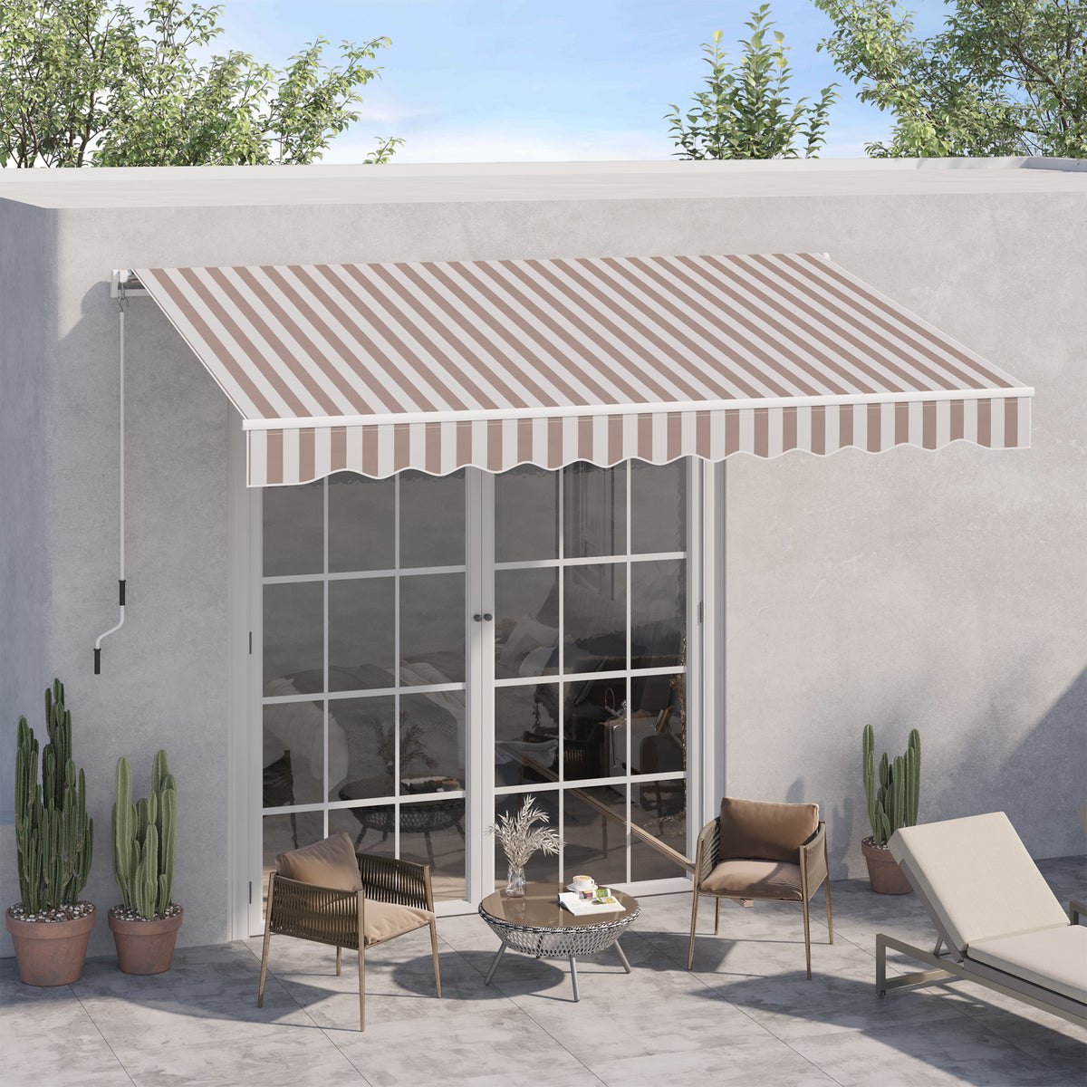 Markise mit Handkurbel, Gelenkarmmarkise, Sonnenschutz, Wandmontage, Balkon, Alu Berge 3 x 2,5 m