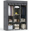 Fabric Wardrobe, with Rails and Shelves - Dark Grey