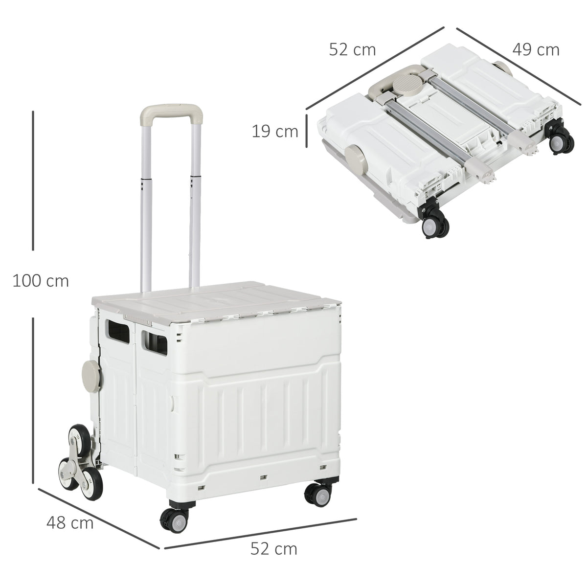 Einkaufstrolley Treppensteiger Mobile Transportbox, klappbar, Teleskopgriff, bis max. 65 Kilo belastbar, Wei?