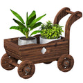 Hochbeet Holz, Pflanzbeet in Wagenform Fr¨¹hbeet mit 4 R?dern Griff Gartenbeet 68 x 38 x 52cm