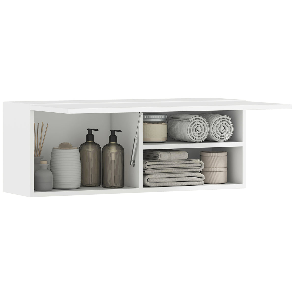 Badezimmerschrank H?ngeschrank Wandschrank mit nach oben klappbarer T¨¹r, Gasdruckfeder Einlegeboden 80 x 25 x 30 cm Wei?