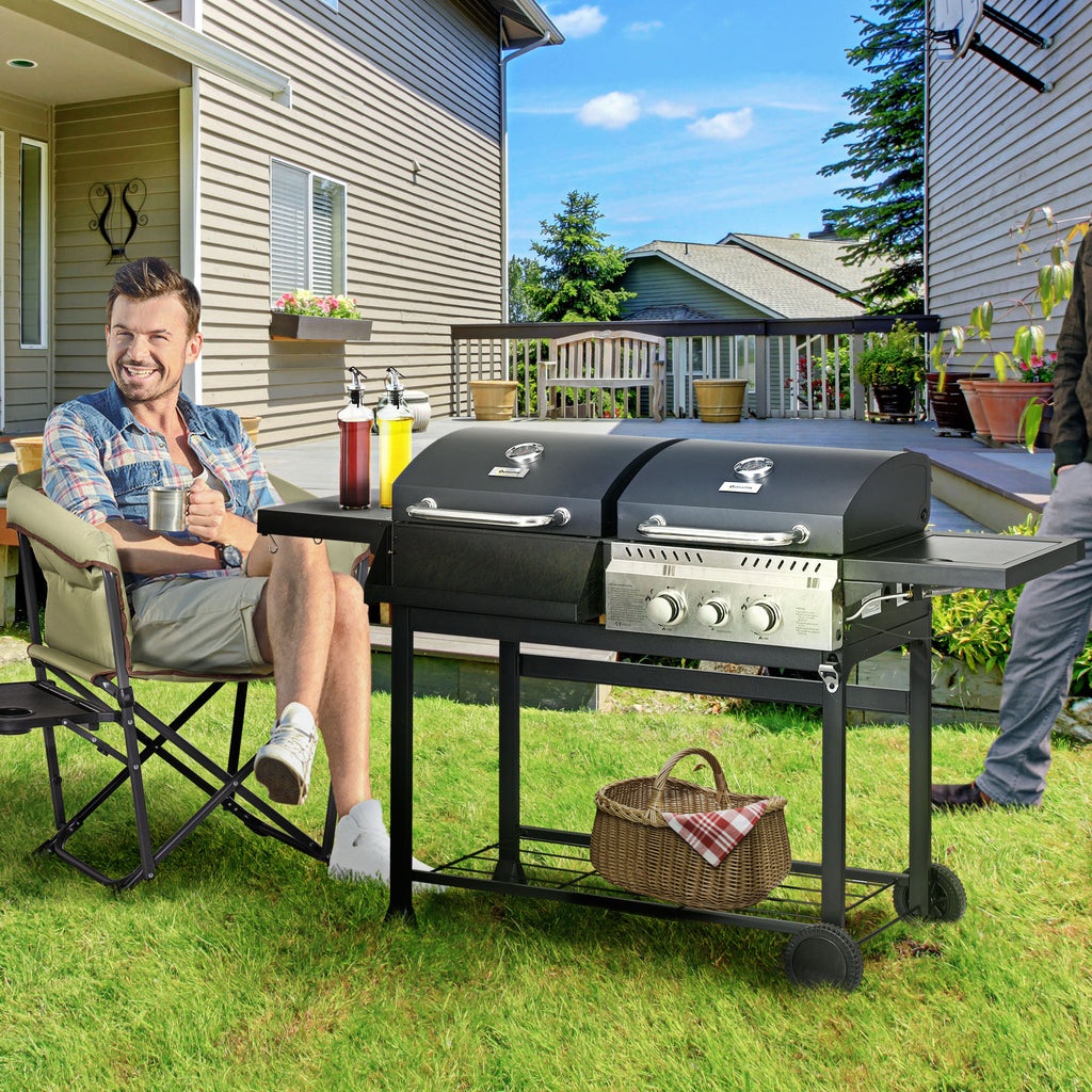 Gasgrill BBQ-Grill, inkl. Thermometer, Warmhalteplatten, 161 x 54 x 103 cm, Schwarz + Silber