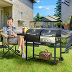Gasgrill BBQ-Grill, inkl. Thermometer, Warmhalteplatten, 161 x 54 x 103 cm, Schwarz + Silber