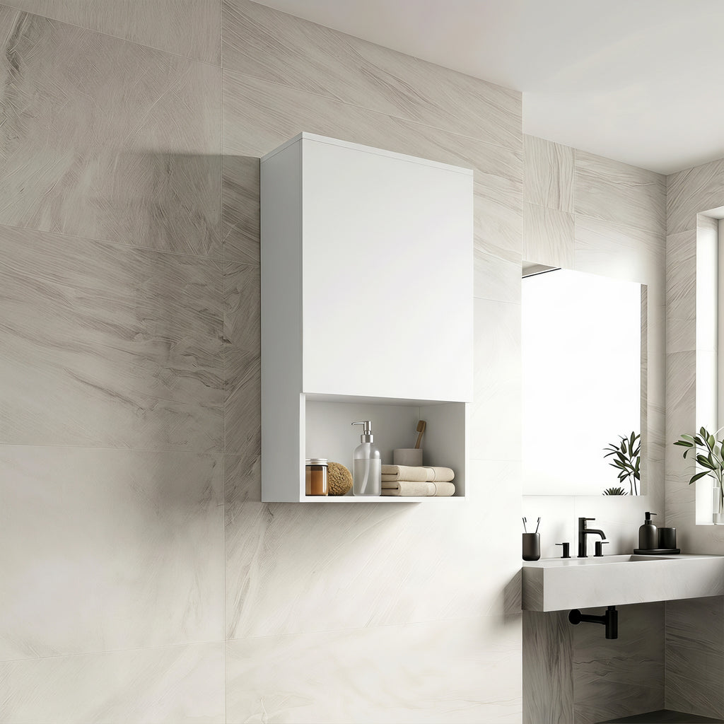 Badezimmerschrank Hängeschrank mit Tür, 40 x 27 x 77 cm Weiß