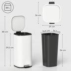 30L Kitchen Bin, Compact Pedal Bin with Soft-Close and Stay-Open Lid, Removable Bucket for Kitchen, Home, Office, Cream