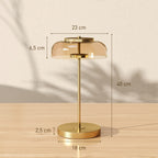 Tischlampe Tischleuchte mit warmem LED-Licht, Metallsockel, bernsteinfarbenem Glasschirm, Ø23 x 40H cm, Gold