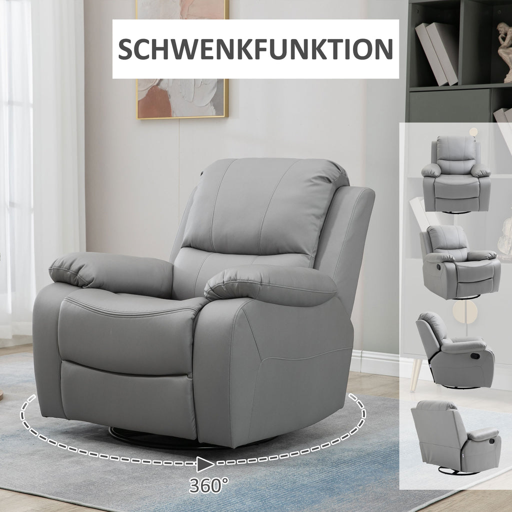 Relaxsessel, Liegesessel, neigbare Rücklehne, drehbar, Wippfunktion, mit Fußstütze, Stahl, grau, 93 x 100 x 98Hcm