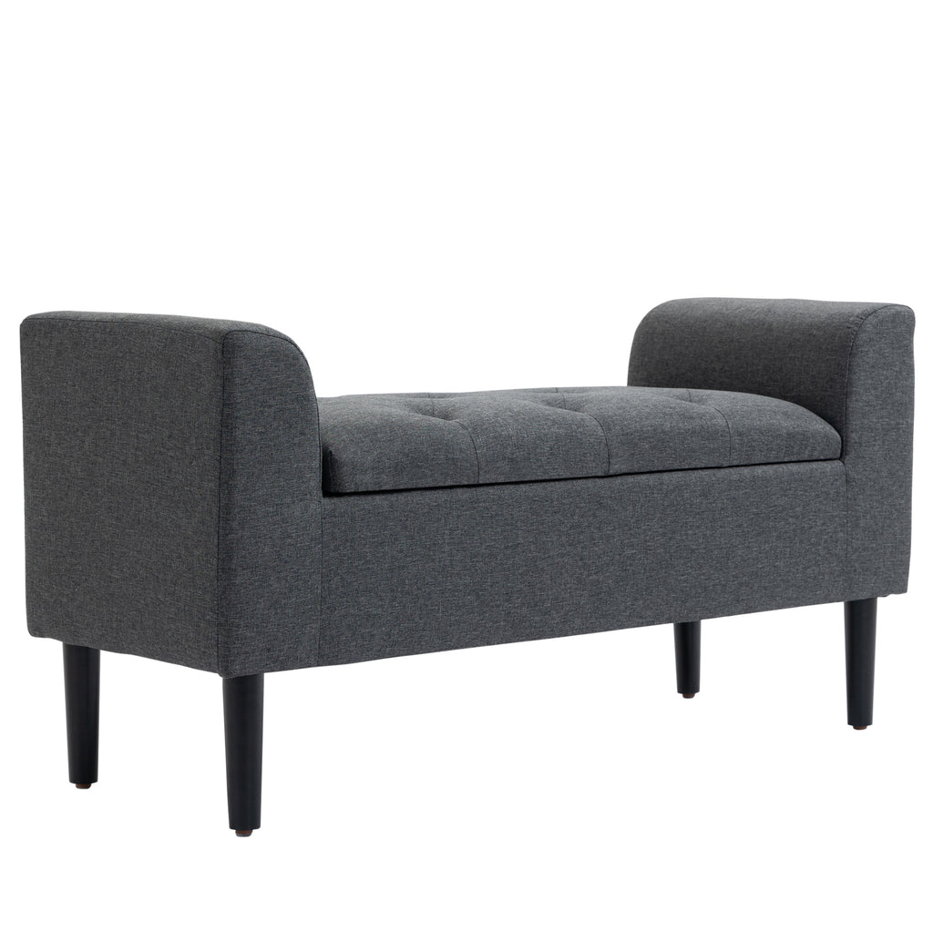 Sitzbank mit Stauraum, Polsterbank mit Leinenoptik, Holzbeine, Bettbank belastbar bis 130 kg, für Wohnzimmer Schlafzimmer Flur, 116 x 44 x 58 cm Dunkelgrau