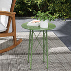 Gartentisch, Runder Terrassentisch mit Blumenmuster, Stahl, Bistrotisch für drinnen und draußen, Grün