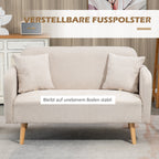 2er-Sofa Sofa Couch, Modern-Design, inkl. 2 Kissen, Holzbeine, 130 x 70 x 80 cm, Creme