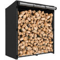Feuerholzregal, Brennholzständer aus Stahl, Stoffabdeckung, 300 kg Belastbarkeit, 140 x 70 x 154 cm, Schwarz