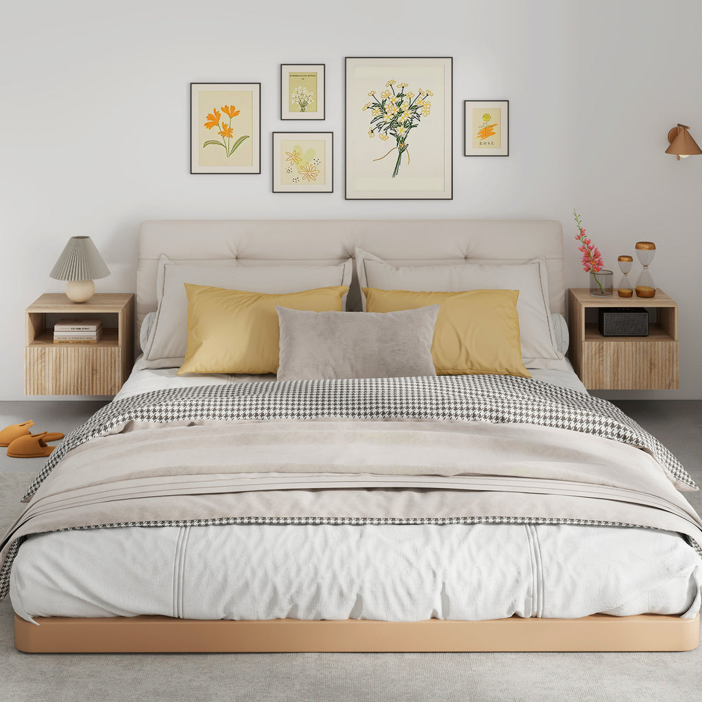 Nachttisch, griffloses Design, offenes Fach, Schublade, Wandmontage, Hellbraun