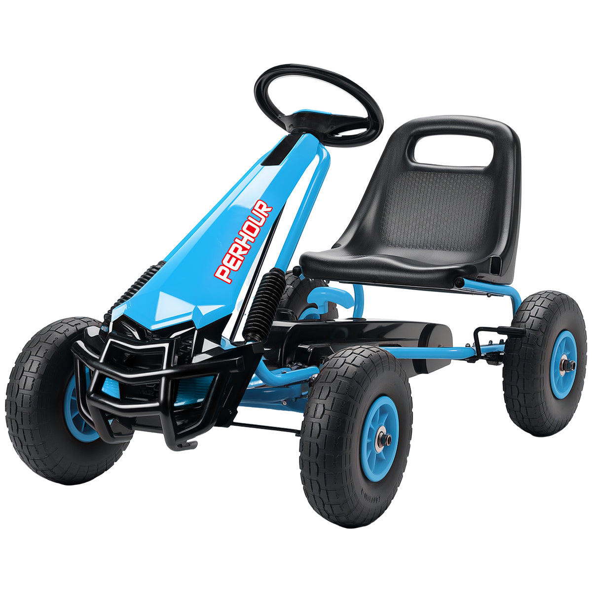 Kids Pedal Go Kart with Adjustable Seat, EVA Tyres, Manual Clutch, Brake, Go Kart for Kids 3-8 Years, Blue