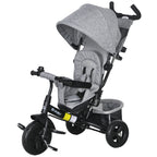 6 in 1 Kids Trike with Parent Handle, Canopy, 5-point Seat Belt, Storage, Footrest, Brake, for 1-5 Years, Grey