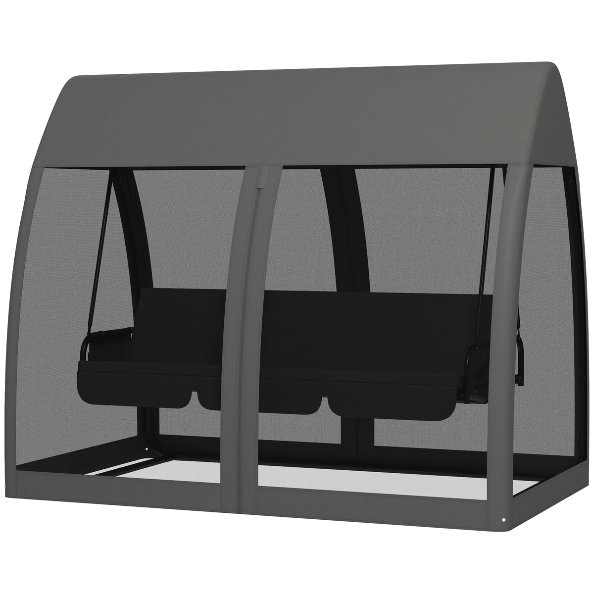 Three-Seater Convertible Swing Chair/Bed, with Curtained Canopy - Grey