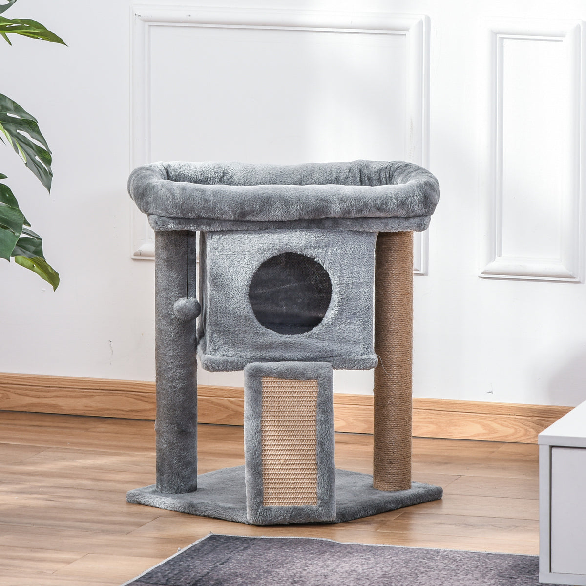 Cat Tree Tower for Indoor Cats Cat Scratching Post Climbing Activity Centre w/Jute Scratching Pad, Toy Ball, Cat House - Grey