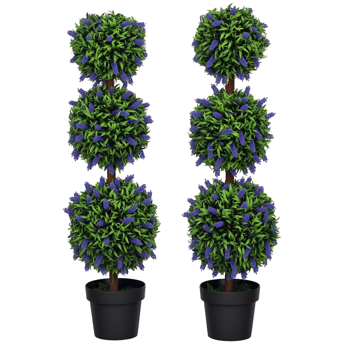 Set of 2 Artificial Plants, Lavender Flowers Ball Trees with Pot, for Home Indoor Outdoor Decor, 110cm