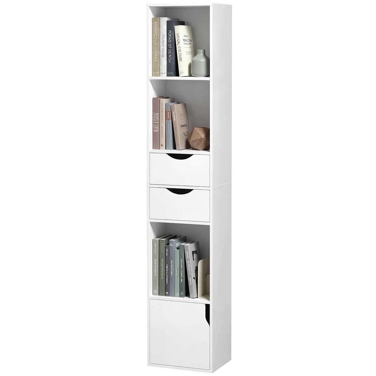 Bücherregal mit 2 Schubladen, Schmal, für Büro, 30x24x158cm Weiß
