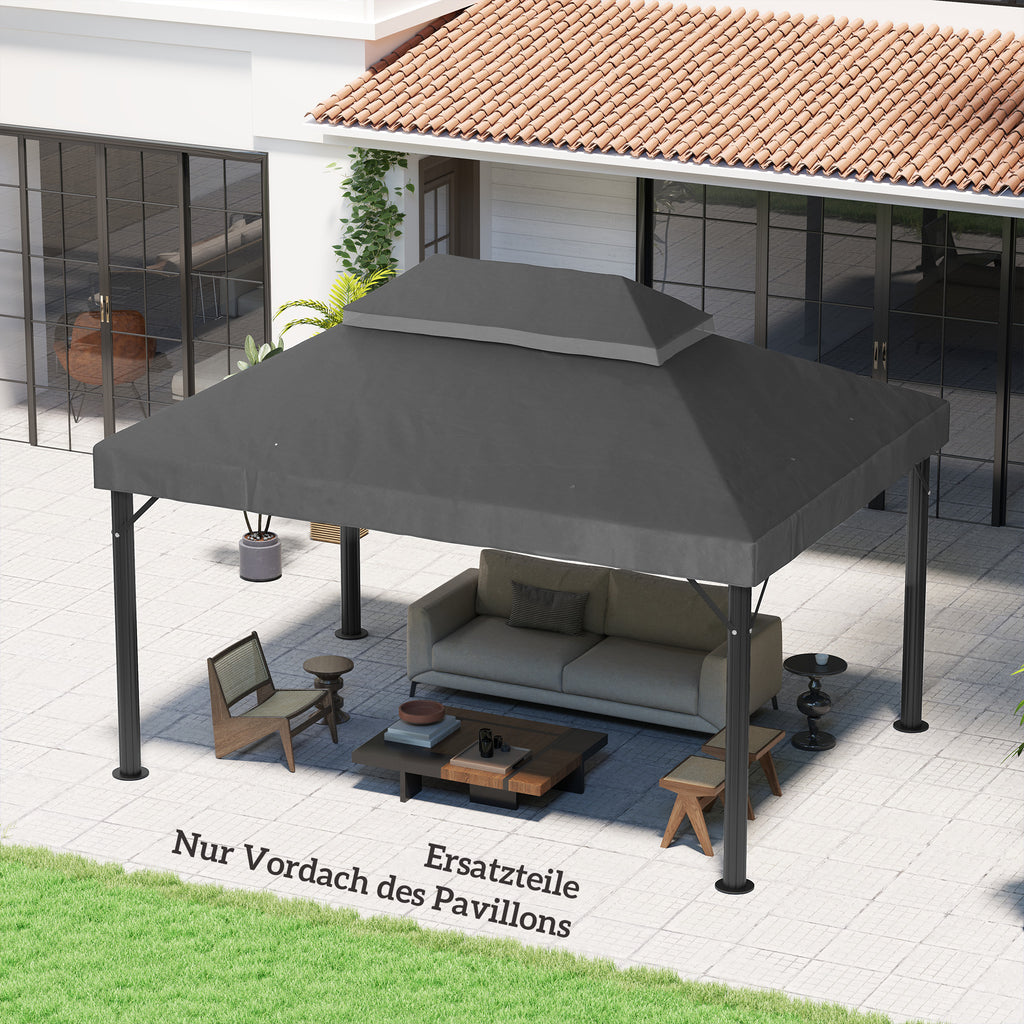Pavillon-Ersatzdach, 3 x 4 m, Ersatzplane mit Wasserablauf-Öffnungen, Polyester, Sonnenschutz, UPF30+, Dunkelgrau
