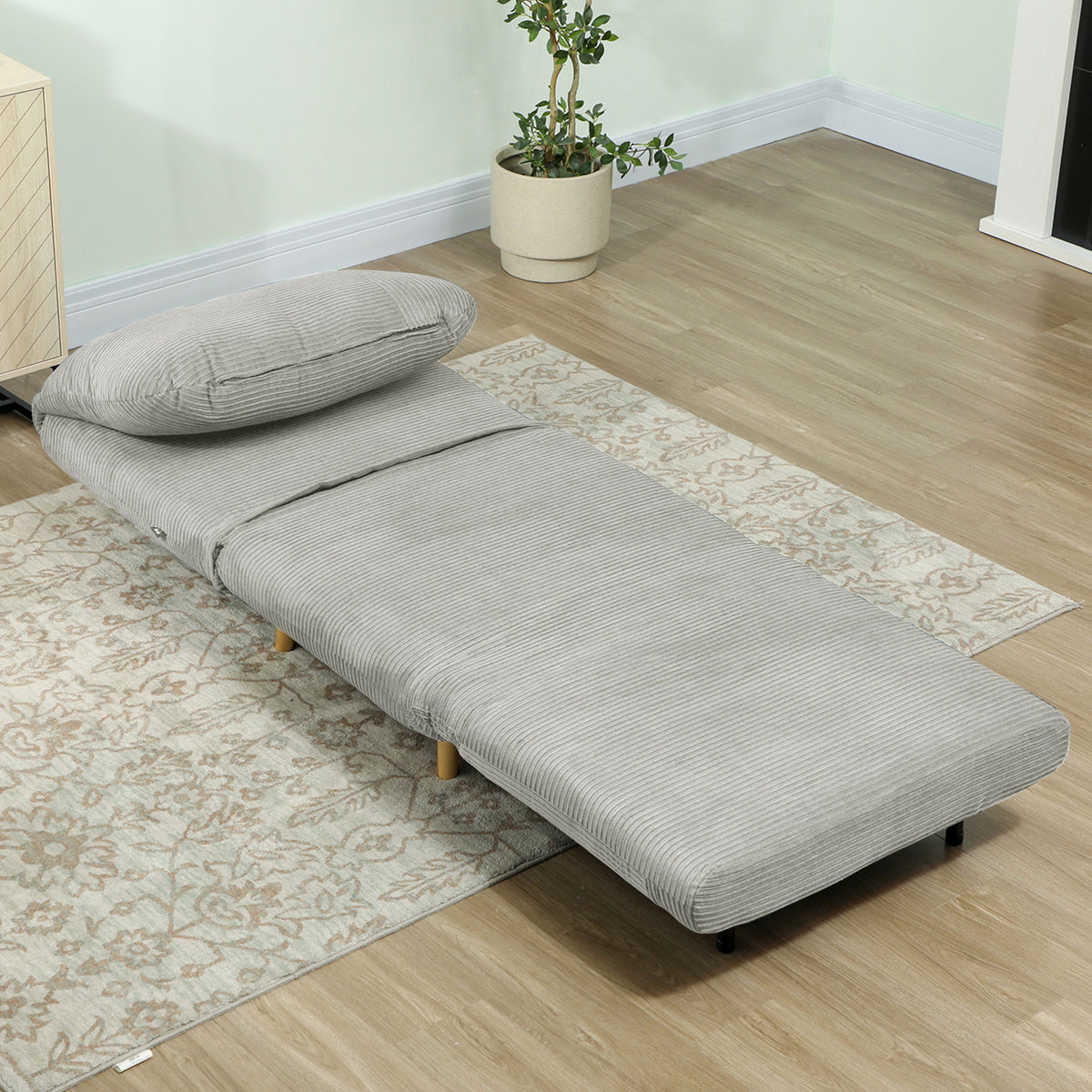 2-in-1 Schlafsessel G?stebett, verstellbare  Kopfst¨¹tze Cord-Optik 82 cm x 87 cm x 89 cm Grau