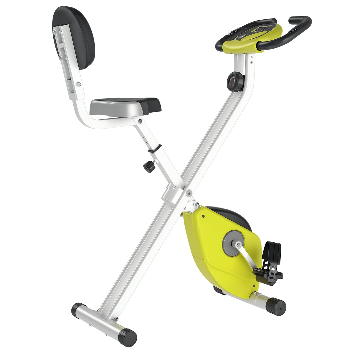  Folding Exercise Bike, Fitness Bicycle Indoor Trainer, 8-Level Magnetic Resistance Adjustable, with LCD Monitor, Pulse Sensor, Yellow