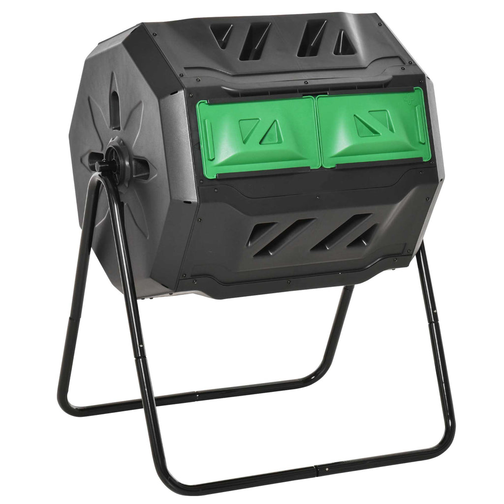 160L 360° Rotating Dual Chamber Composter - Black