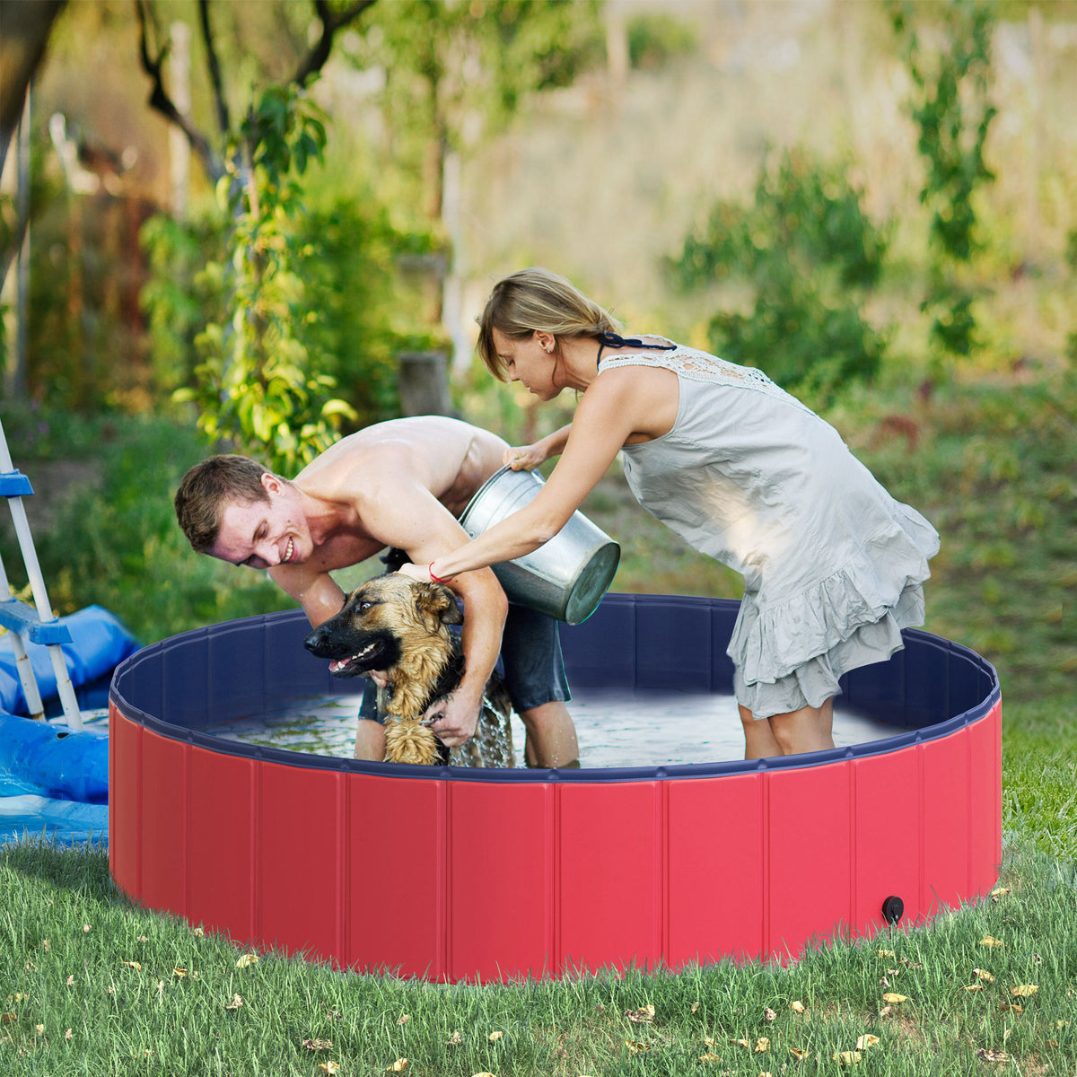  Hundebadewanne faltbar Badewanne Hundepool Plantschbecken Swimmingpool Wasserbecken f¨¹r Hunde und Katzen Schwimmbecken Kunststoff+Holz Rot ?140 x H30 cm