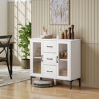 Modernes Sideboard mit Soft-Close-Türen, Buffetschrank mit 3 Schubladen, 2 Glastüren, verstellbare Regale, MDF, Weiß