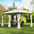 3 x 4m Metal Frame, Two-Tier Roof Gazebo - Cream White