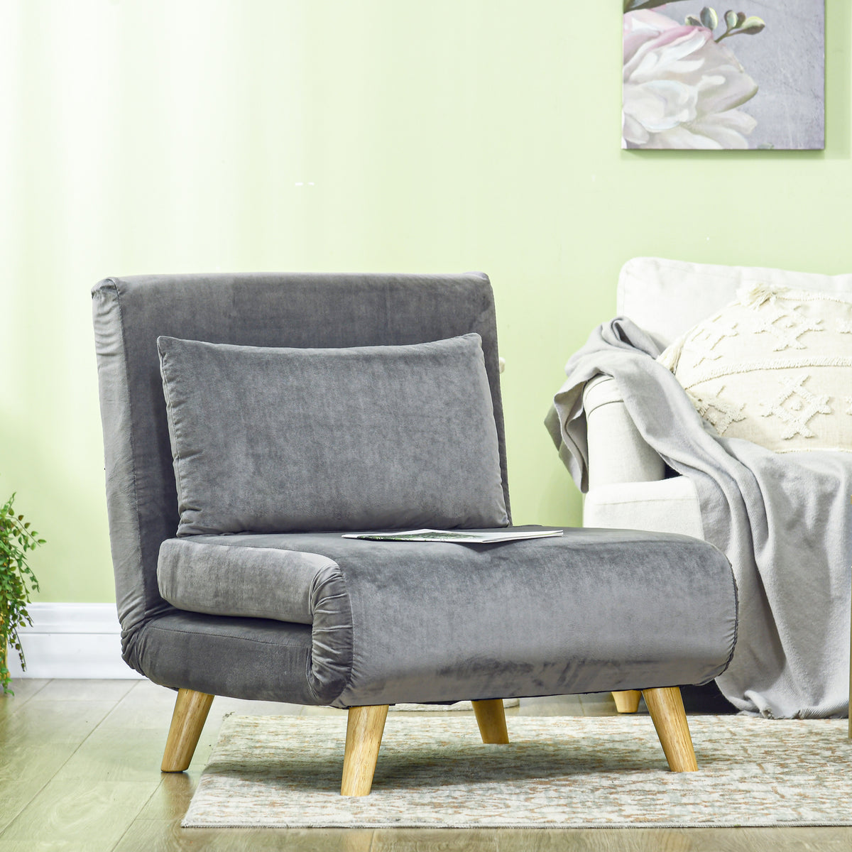 2-in-1 Sessel, Relaxsessel, G?stebett, 72 cm x 78 cm x 79 cm, Grau