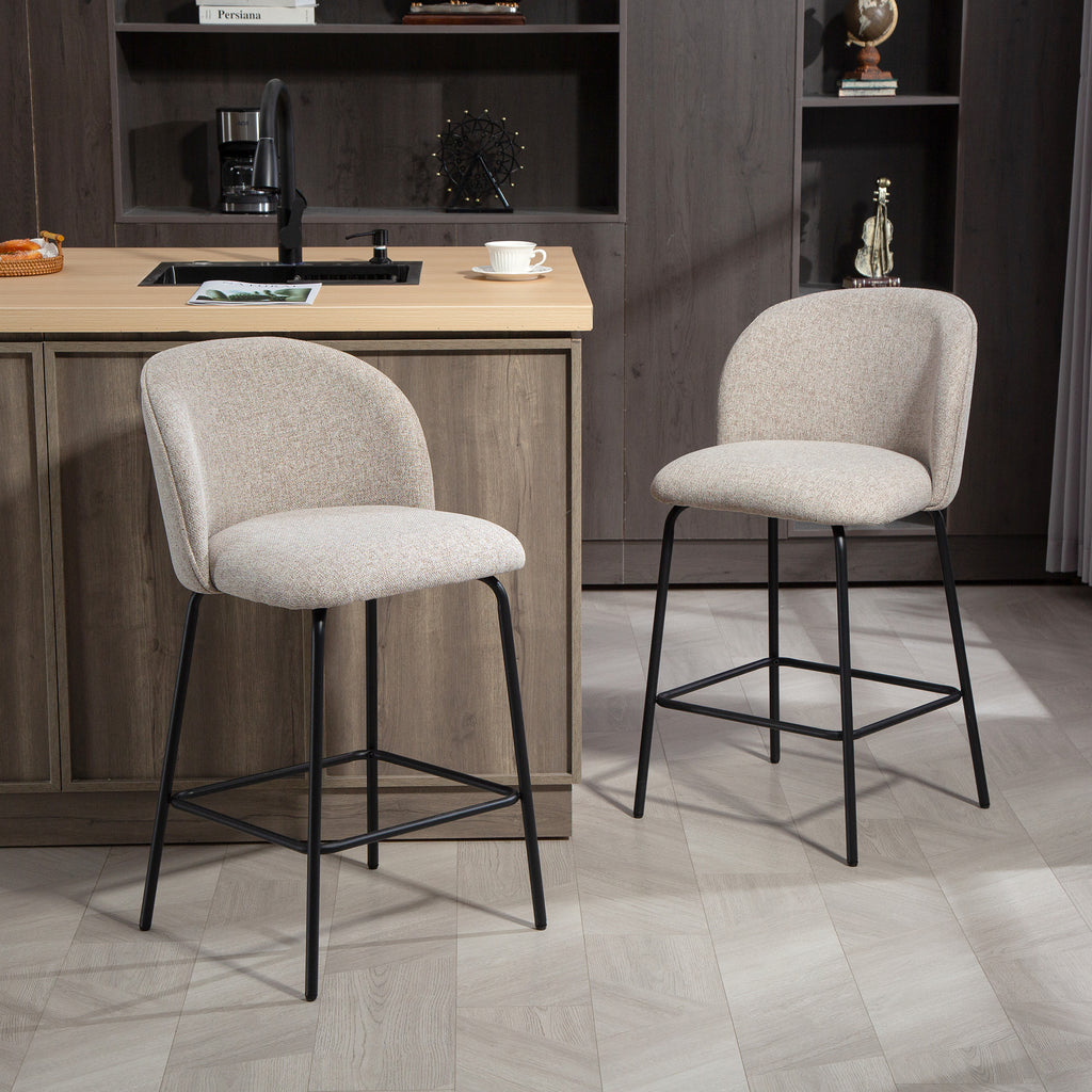 2er-Set Barhocker mit Rückenlehne und Fußstütze, Polsterstühle mit Stahlbeinen für Kücheninsel, Esszimmer, Hellgrau