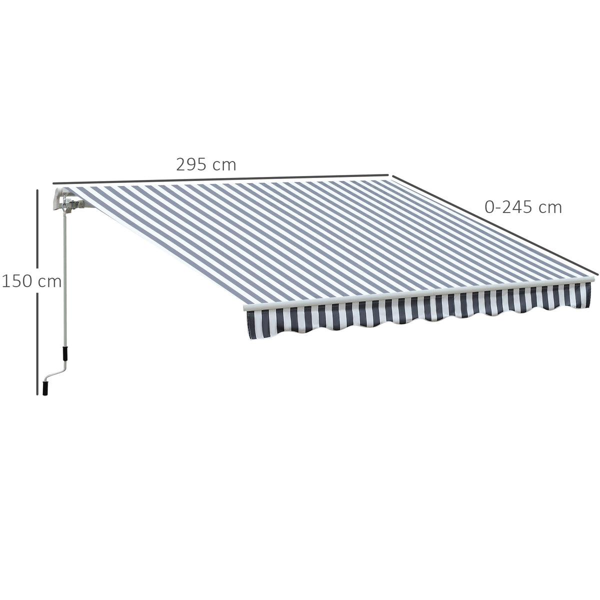  Markise Gelenkarmmarkise Sonnenschutz Handkurbel Balkon Alu Grau Wei? 2,95 x 2,45 m