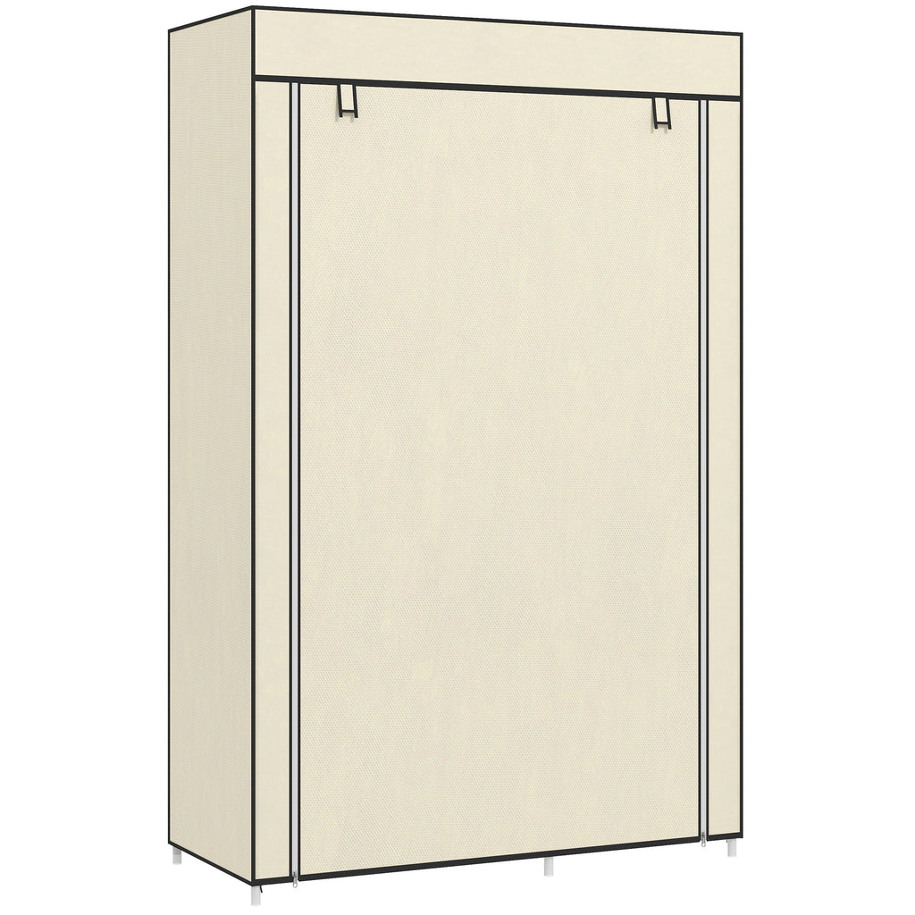 Fabric Wardrobe w/ Shelves Hanging Rail Foldable Wardrobe Cream