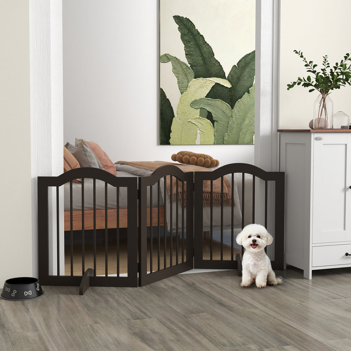 Hunde-Absperrgitter, 3 Paneele, klappbar, Massivholz und MDF, 154,5 x 29,5 x 61 cm, Kaffee
