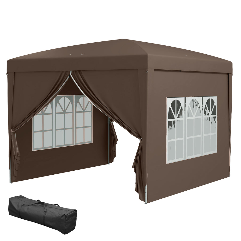 3x3(m) Pop-Up Gazebo, with Curtain Walls and Windows, Coffee