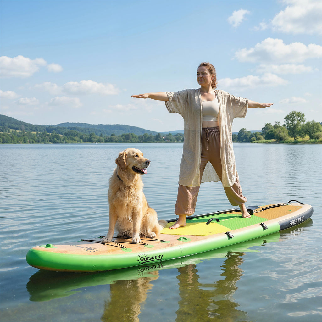 Stand Up Paddling Board Set Aufblasbar 335cm SUP Board mit Kajak Sitz, Verstellbares Doppel-Paddel Fußschlaufe