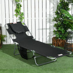 Gartenliege, Liegestuhl mit gepolsterter Gesichts?ffnung, Massage-Liege f¨¹r drau?en, Seitentasche, Stoff, Metall, Schwarz
