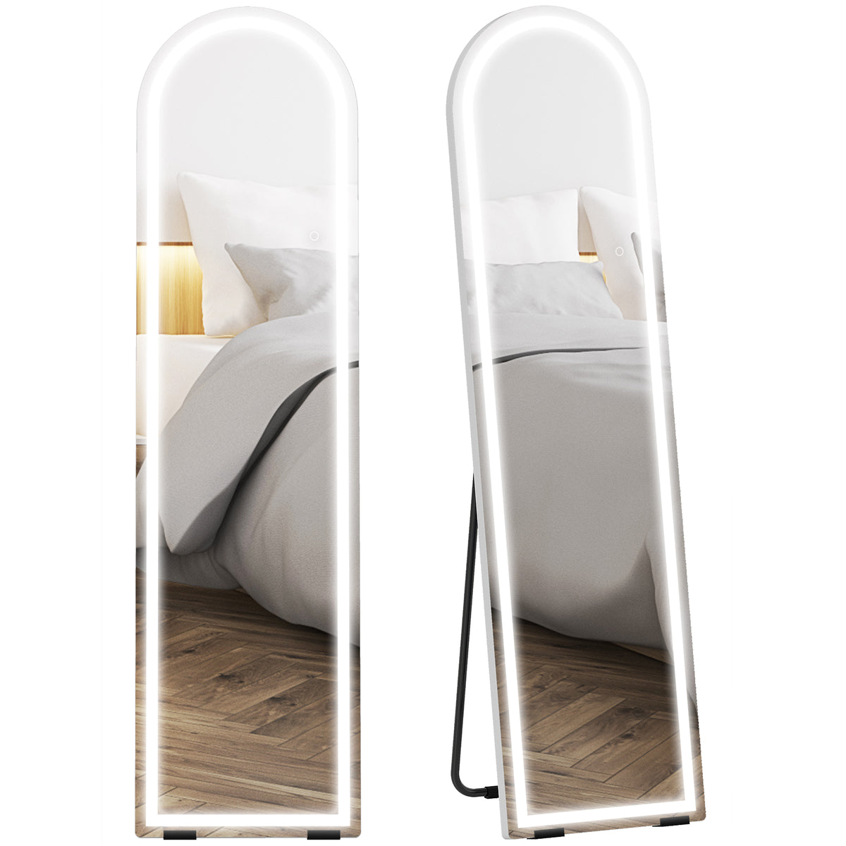 Ganzk?rperspiegel mit LED-Lichtern, 150 x 40 cm, bogenf?rmig, dimmbar, 3 Lichtfarben, freistehend oder Wandmontage, Wei?