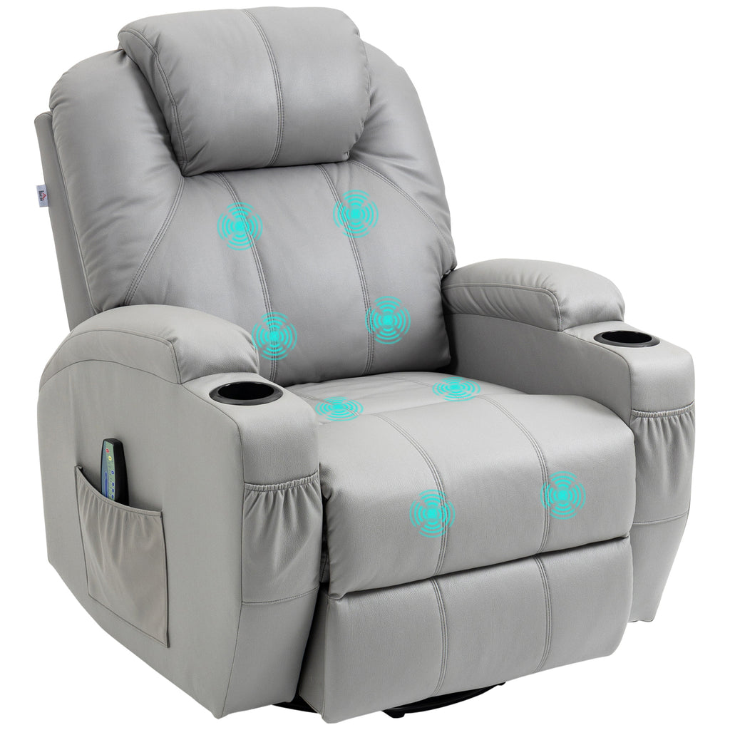 Massagesessel mit Fußstütze, 8 Vibrationspunkte, 5 Modi, inkl. Fernbedienung, Hellgrau