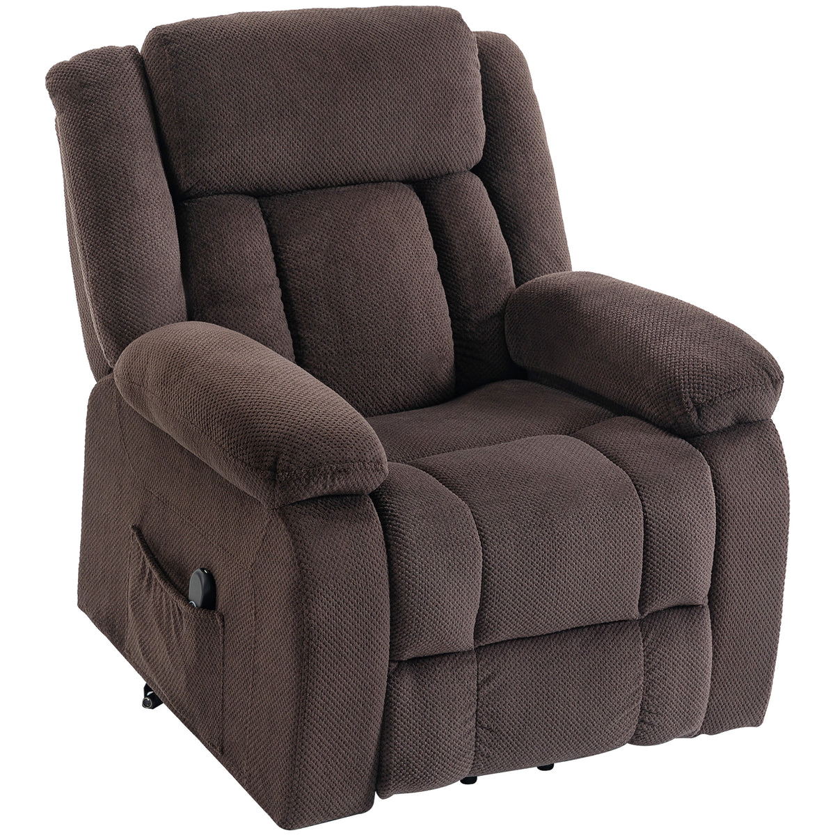 Aufstehsessel mit weichem Bezug, Recliner-Sessel mit Fernbedienung und Seitentaschen, Braun