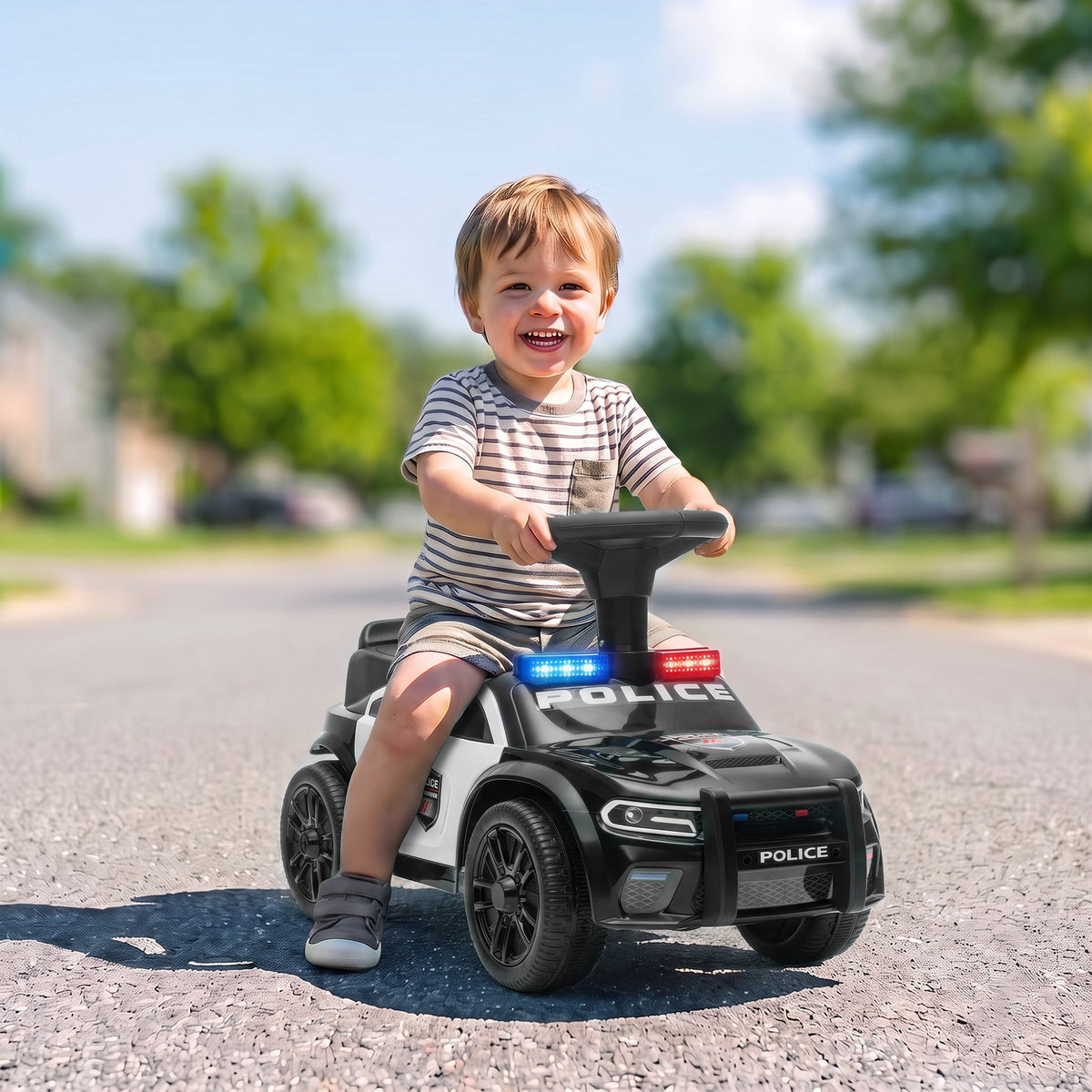 Rutschauto Kinder Polizei Rutschfahrzeug mit Musik Licht Anti-Kipp-Schutz & Stauraum unter dem Sitz 18-36 Monate Schwarz