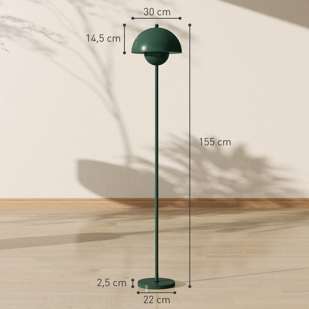 Stehlampe, runder Schirm, Fußschalter, langes Kabel, eleganter Look, Stahl, Grün