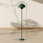 Stehlampe, runder Schirm, Fußschalter, langes Kabel, eleganter Look, Stahl, Grün
