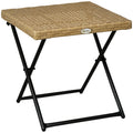 Garden Small Folding Square Rattan Coffee Table Bistro Balcony Outdoor Wicker Weave Side Table 40Hx40Lx40Wcm, Natural
