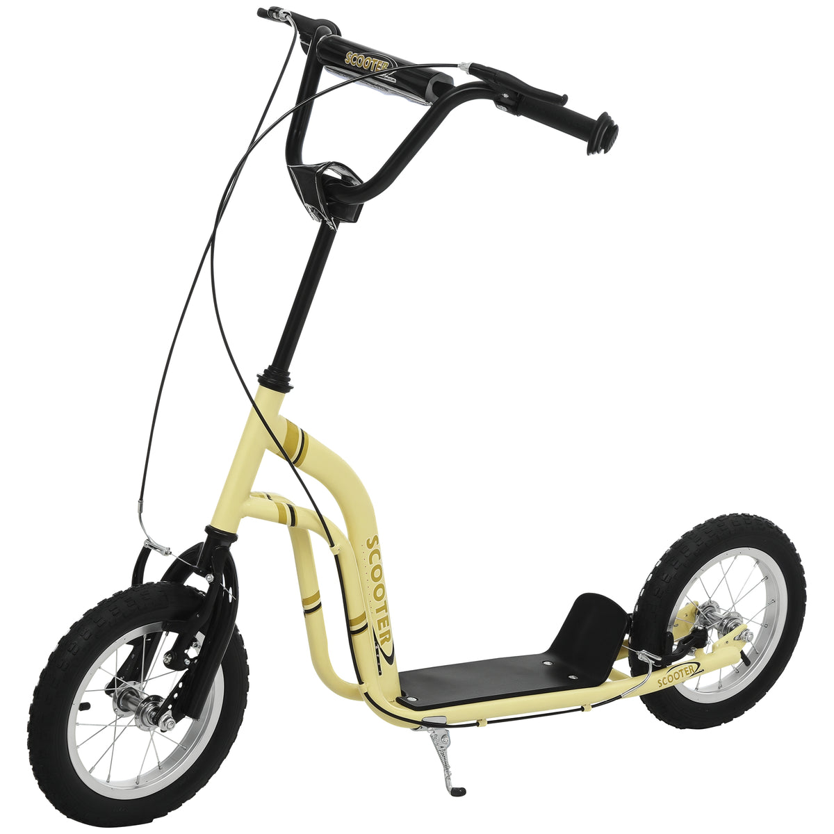 Kinderroller Scooter Tretroller mit verstellbarem Lenker, großen Rädern und Handbremse Kickscooter 12 Zoll Cityroller für Jungen und Mädchen ab 5 Jahre bis 100 kg Metall Beige