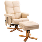 Relaxsessel mit Hocker, 360°drehbarer Fernsehsessel mit Massage, Liegefunktion, Massagesessel mit Seitentasche, TV-Sessel, Kunstleder für Wohnzimmer Cremeweiß