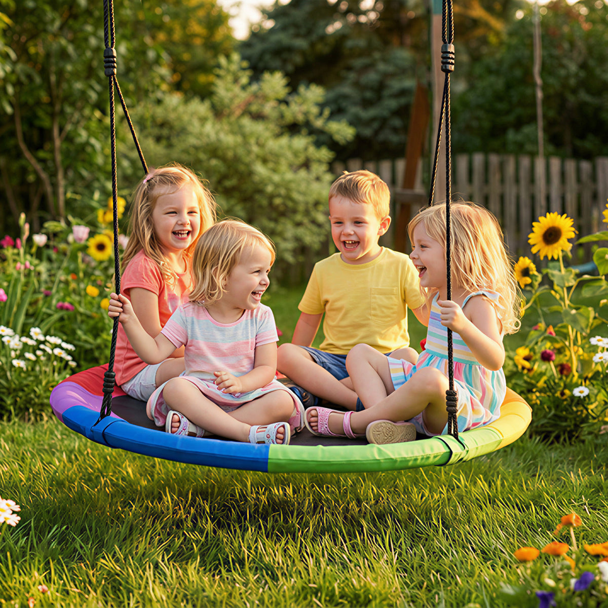 Tree Swing Seat, 120cm Kids Saucer Swing with Adjustable Ropes and Tree Straps, 300kg Capacity, Multicolour