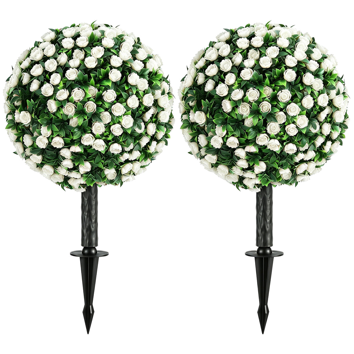 Artificial Rose Topiary UV Resistant, 2-Pack Fake Plants, 55 cm, White