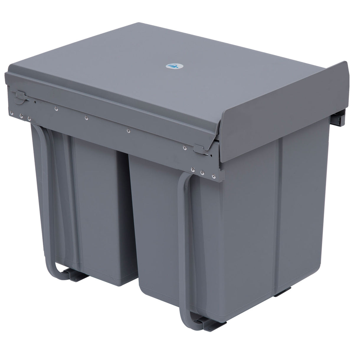 M¨¹lleimer-Konstruktion mit 3 Abfalleimern zur M¨¹lltrennung, Schienensystem, einbaubar, 3er-Set M¨¹llbeh?lter, Grau